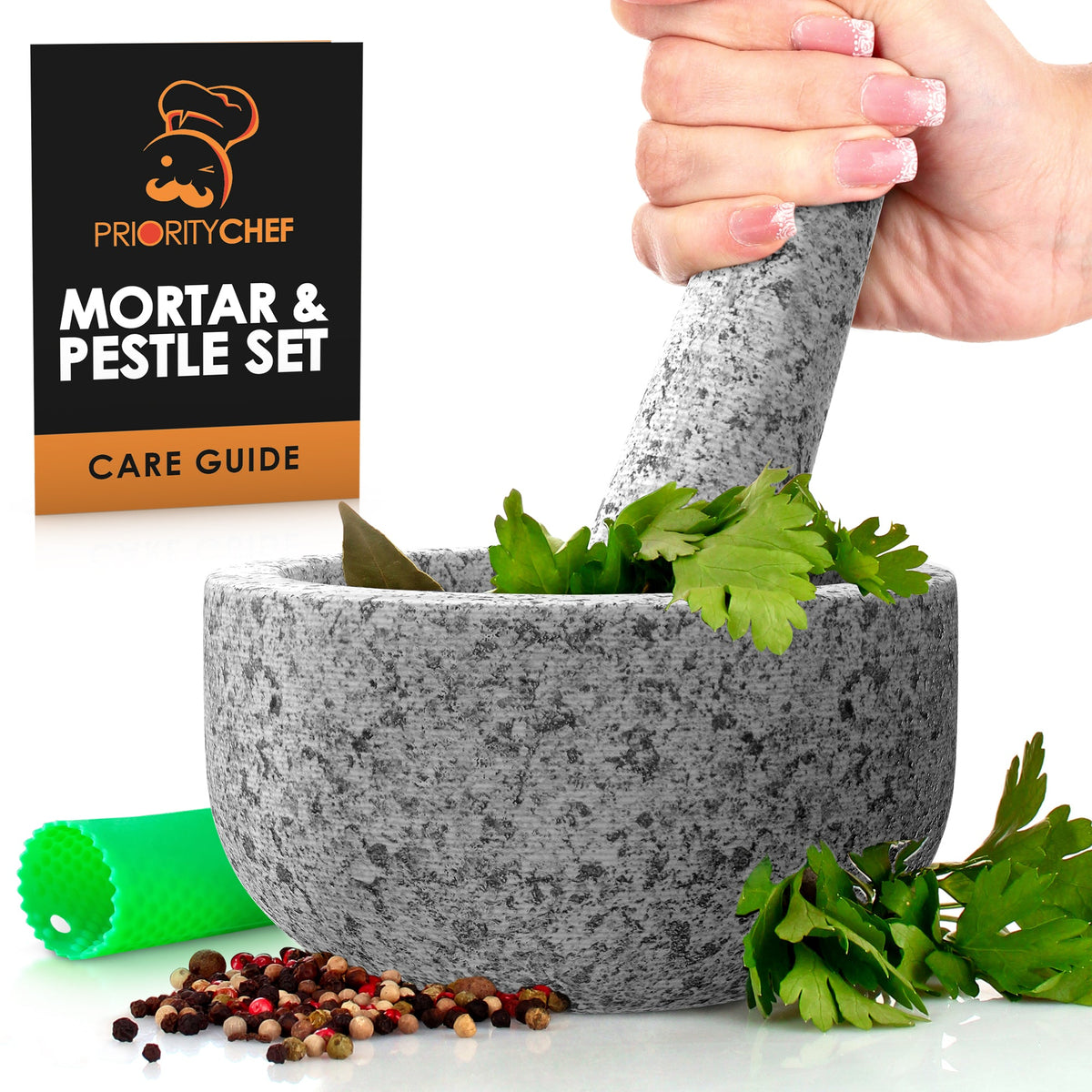 Large Mortar and Pestle Set, Granite Stone, Heavy Duty Herb Spice