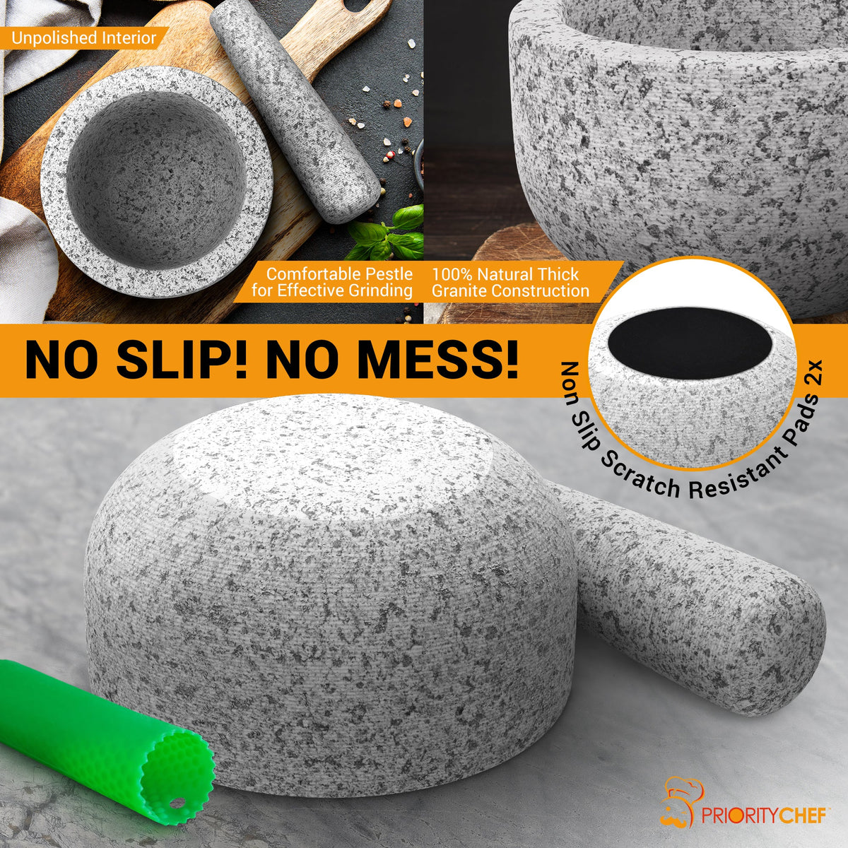 Nutrichef 6'' Original Mortar And Pestle Set - Heavy Duty Unpolished Granite,  2 Cups Capacity : Target