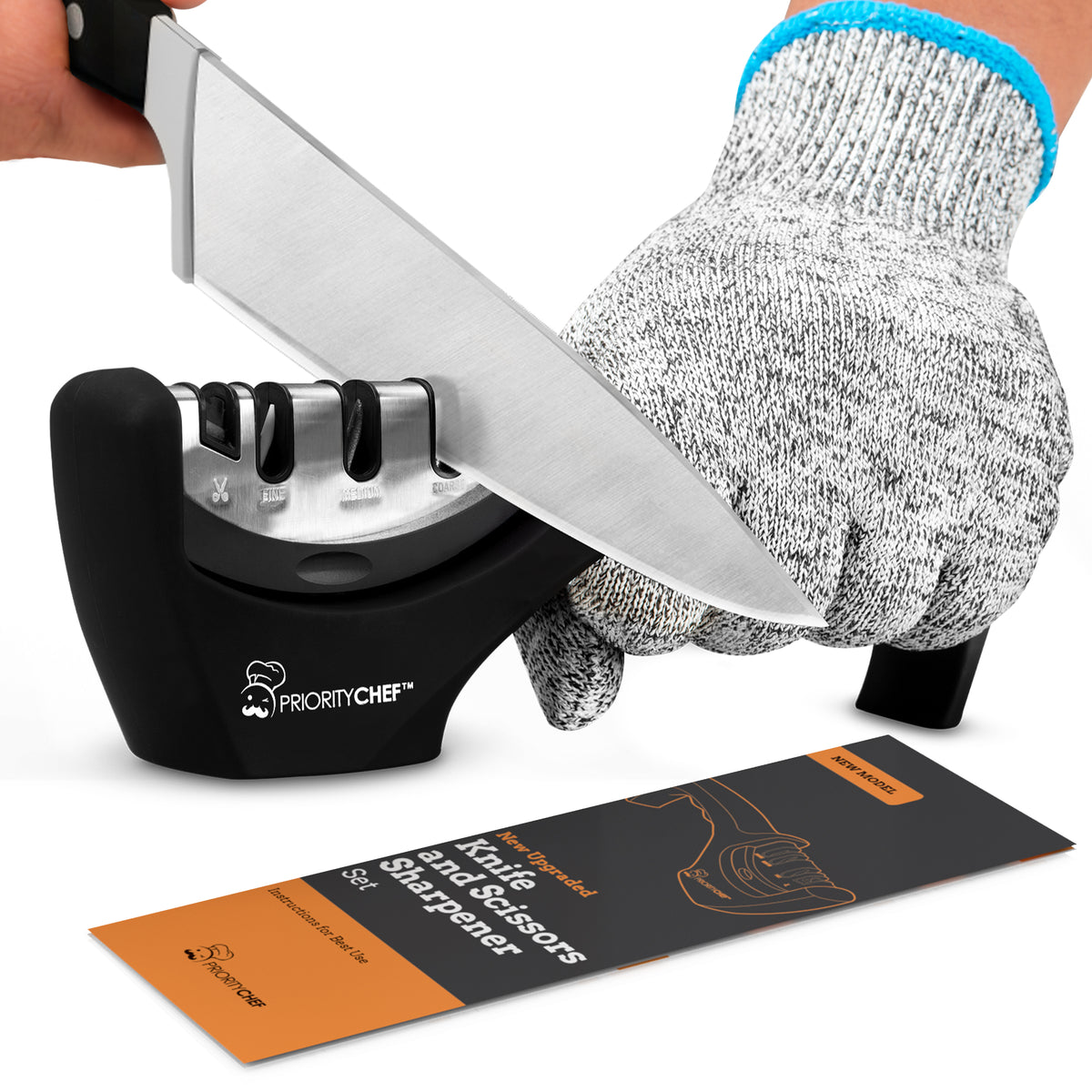 PriorityChef Knife Sharpener for Straight and Serrated Knives, 2-Stage  Diamond Coated Wheel System, Sharpens Dull Knives Quickly, Safe and Easy to  Use