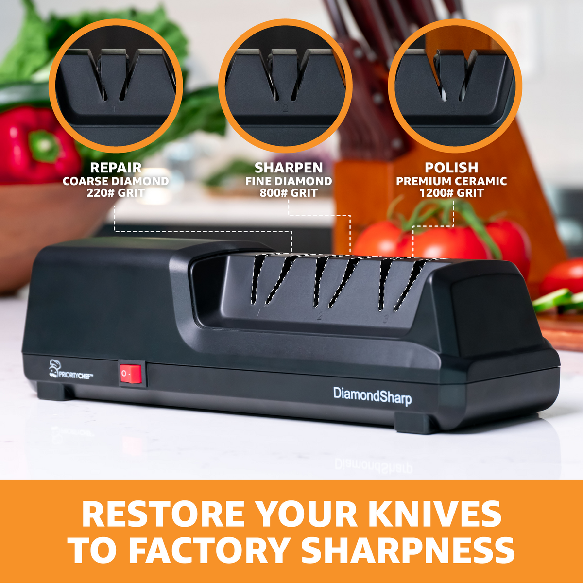 Electric Knife Sharpeners for Kitchen, Automatic Knives Sharpening &  Polishing Helps Repair,Restore,Polish Blades White
