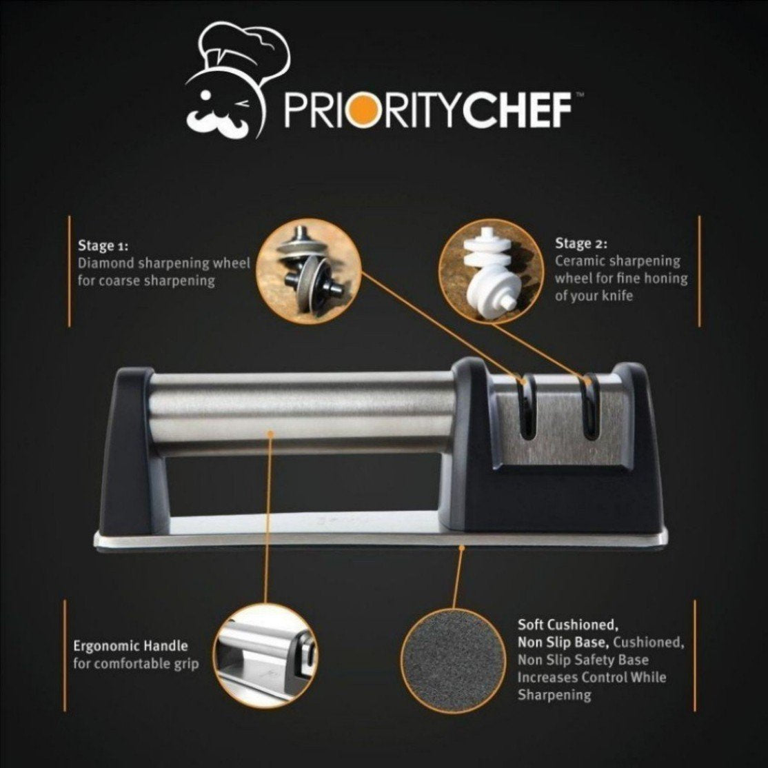 PriorityChef Knife Sharpener for Straight and Serrated Knives, 2-Stage Diamond