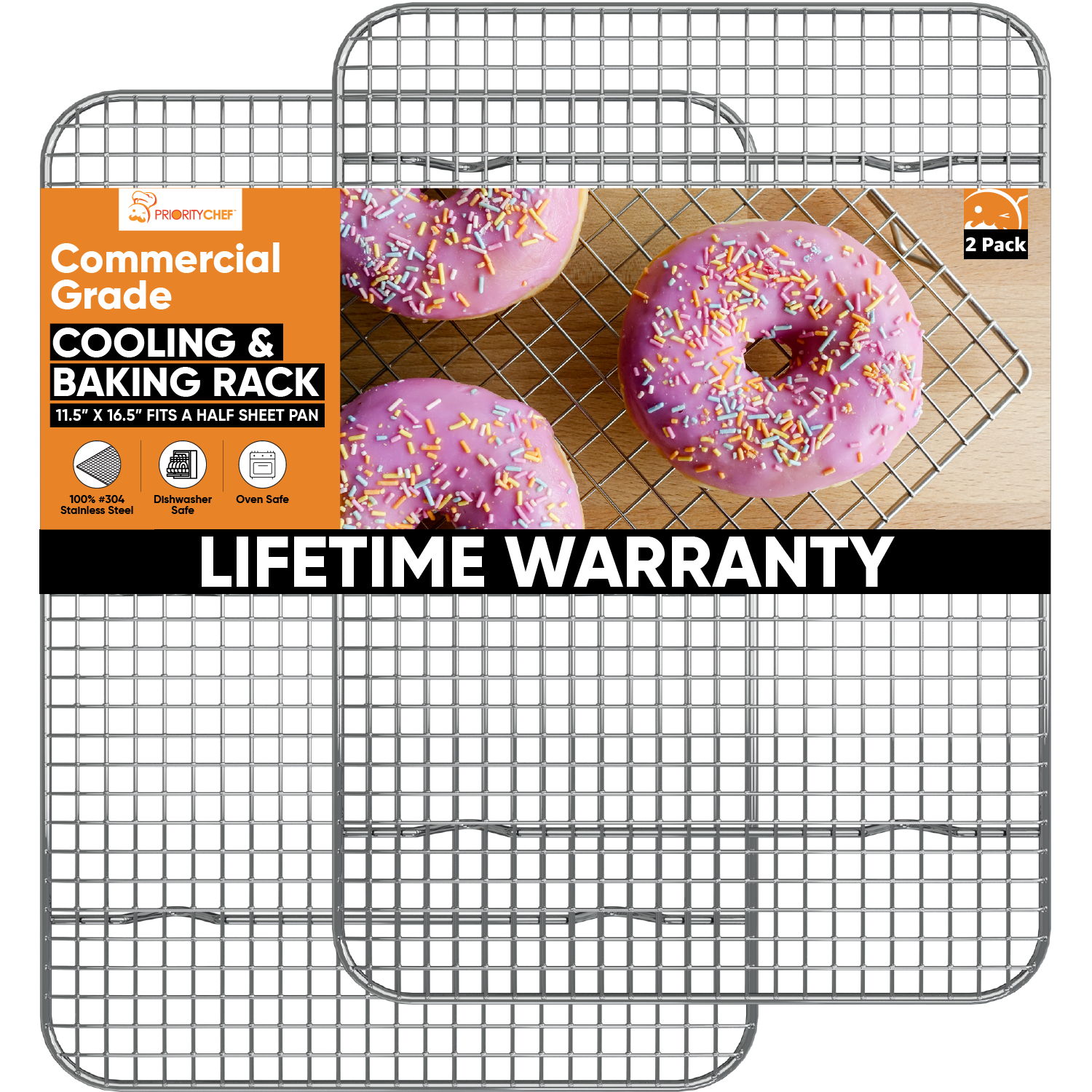 2pk Stainless Steel Cooling Racks for Cooking & Baking Oven-Safe