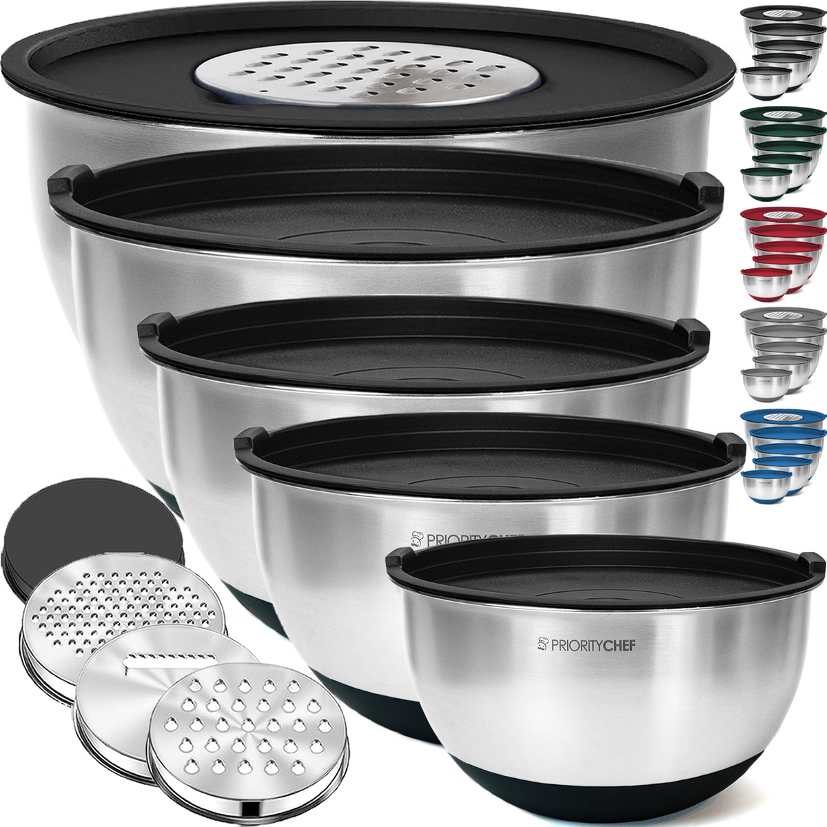 5-PC Mixing Bowls with Lids Set, 3 Grater Attachments