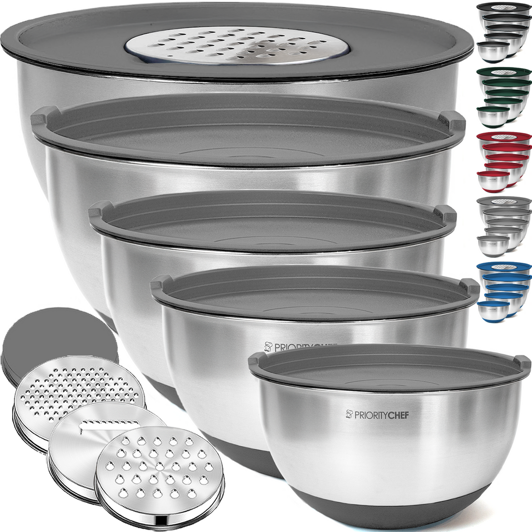 5-PC Mixing Bowls with Lids Set, 3 Grater Attachments