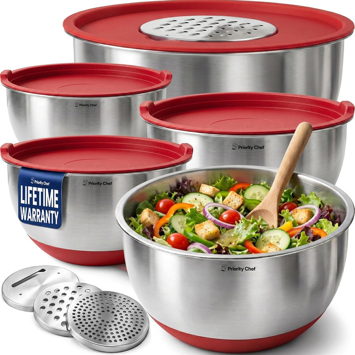 5-PC Mixing Bowls with Lids Set, 3 Grater Attachments