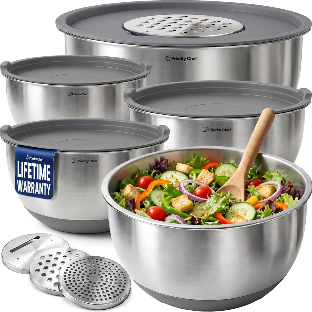 5-PC Mixing Bowls with Lids Set, 3 Grater Attachments