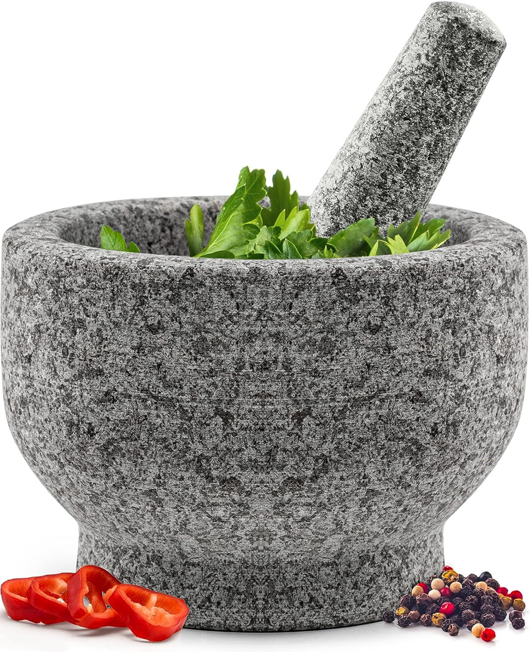 Large Mortar and Pestle Set, 2 Cup Capacity, Heavy Granite Stone