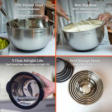 7 Piece Stainless Steel Mixing Bowls with Airtight Lids.