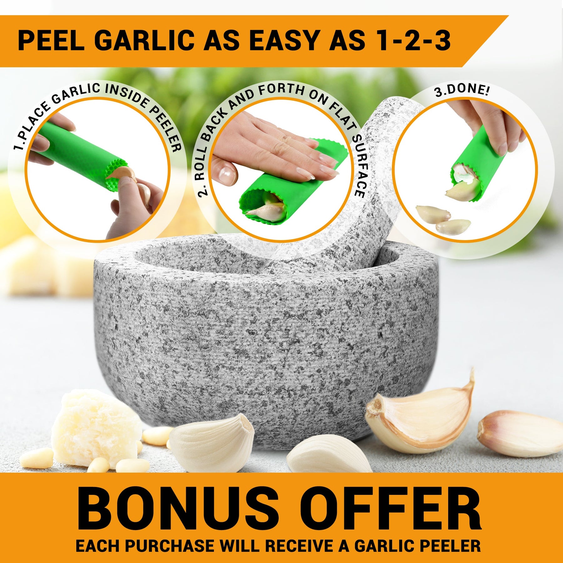 Priority Chef Heavy-Duty Granite Mortar And Pestle – 1.5 Cup, Solid Stone, Non-Slip Base, Black, MPN GM-PC-BMP01-SM