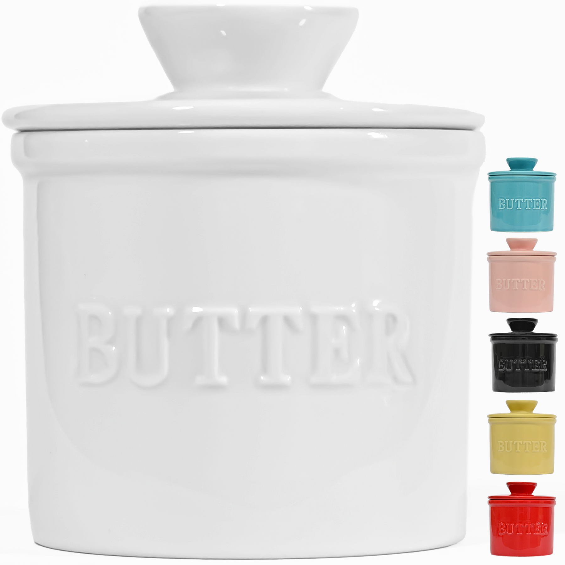 French Butter Crock with Lid White