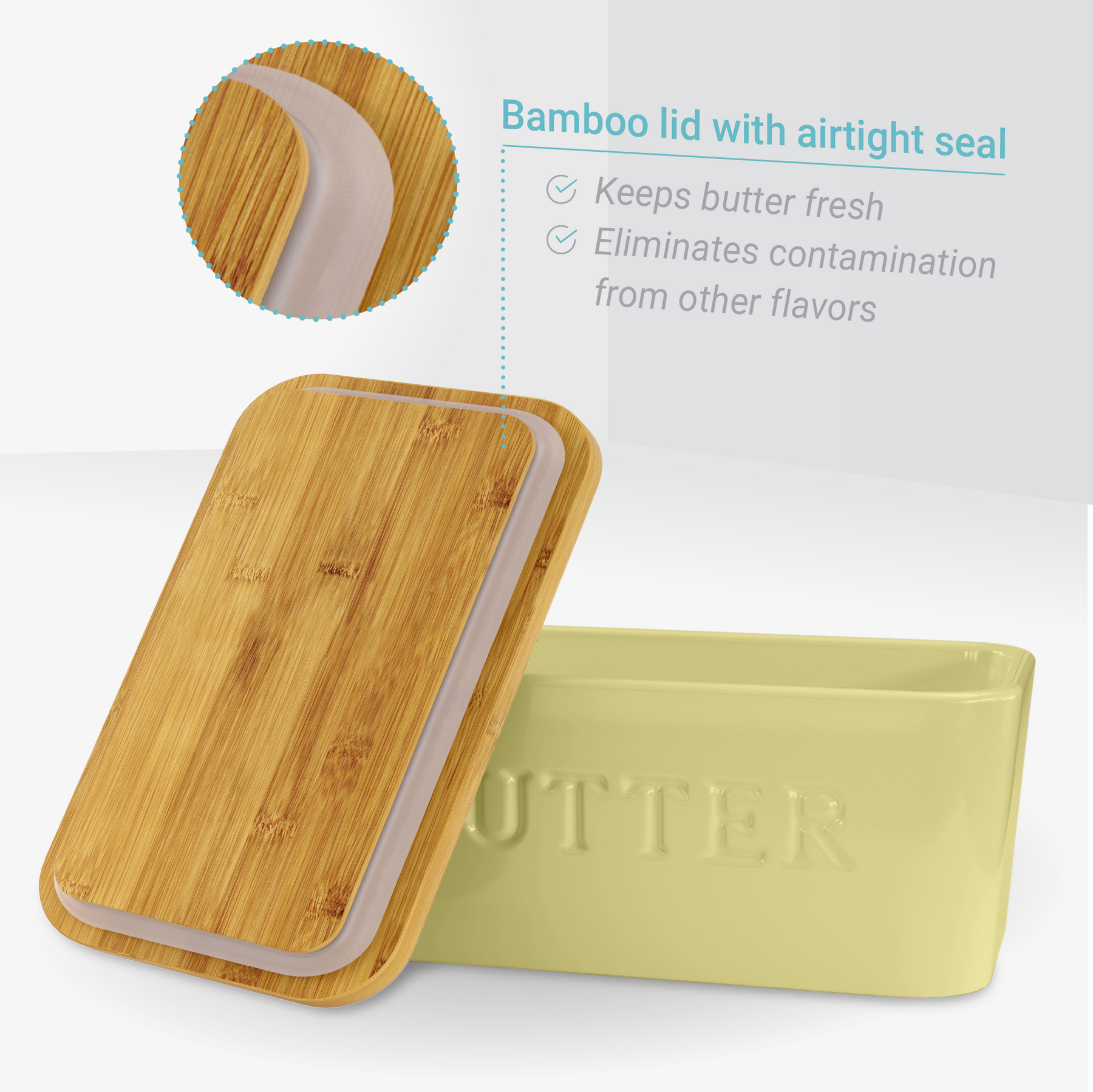 Plushh Ceramic Butter Dish with Bamboo Lid and Knife Butter Dish