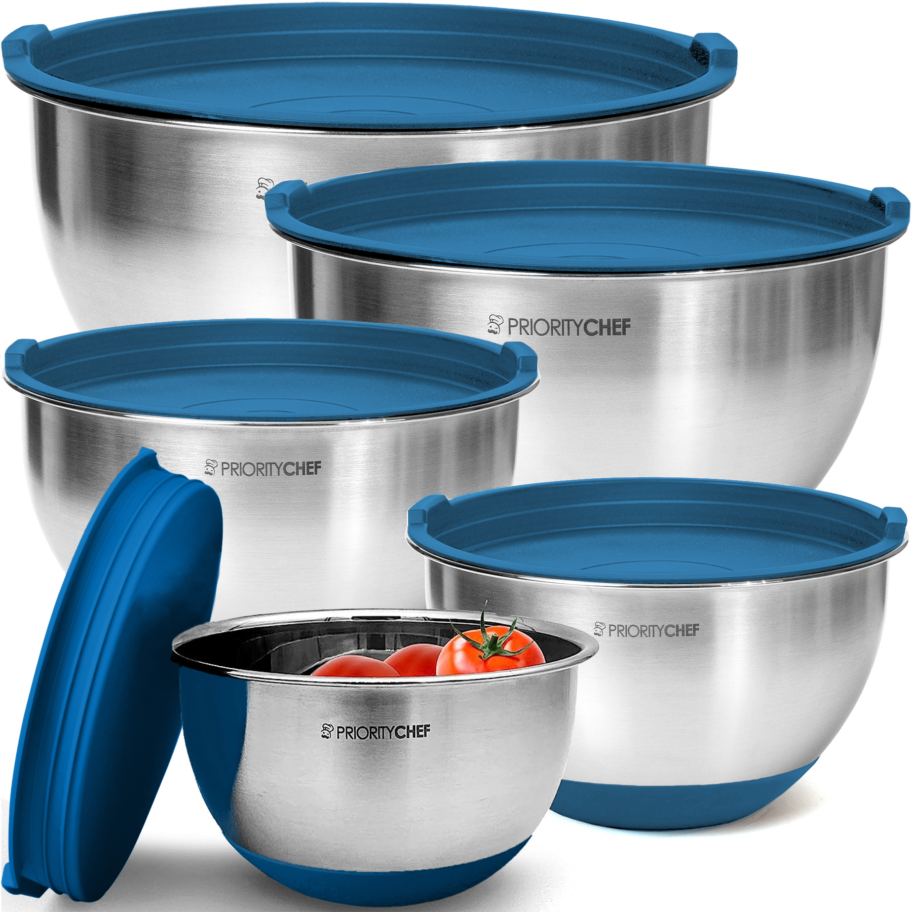 PriorityChef Mixing Bowls with Airtight Lids Set, 1.5/2/3/4/5 QRT Blue