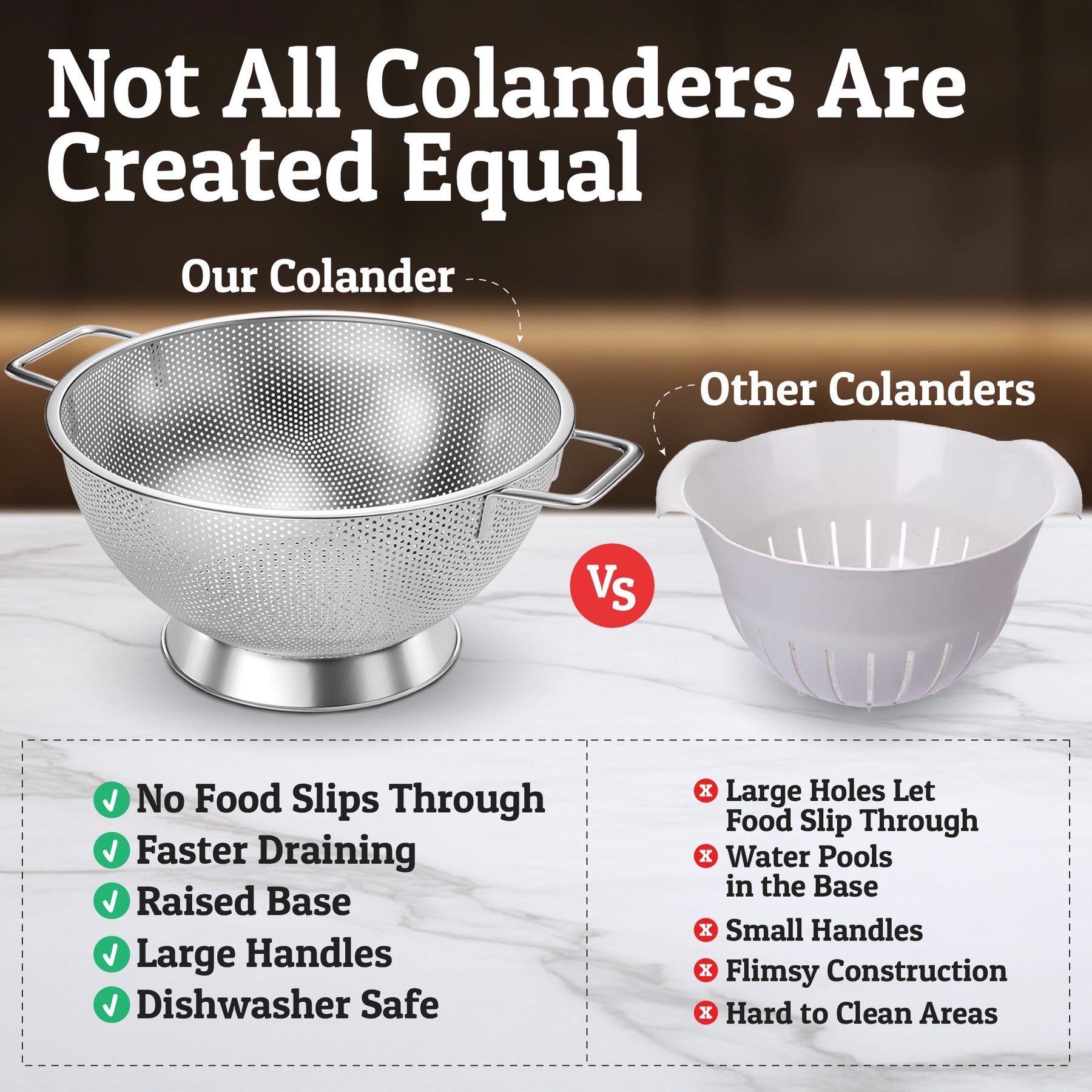 Stainless Steel Colander With MicroFine Perforated Mesh Kitchenware