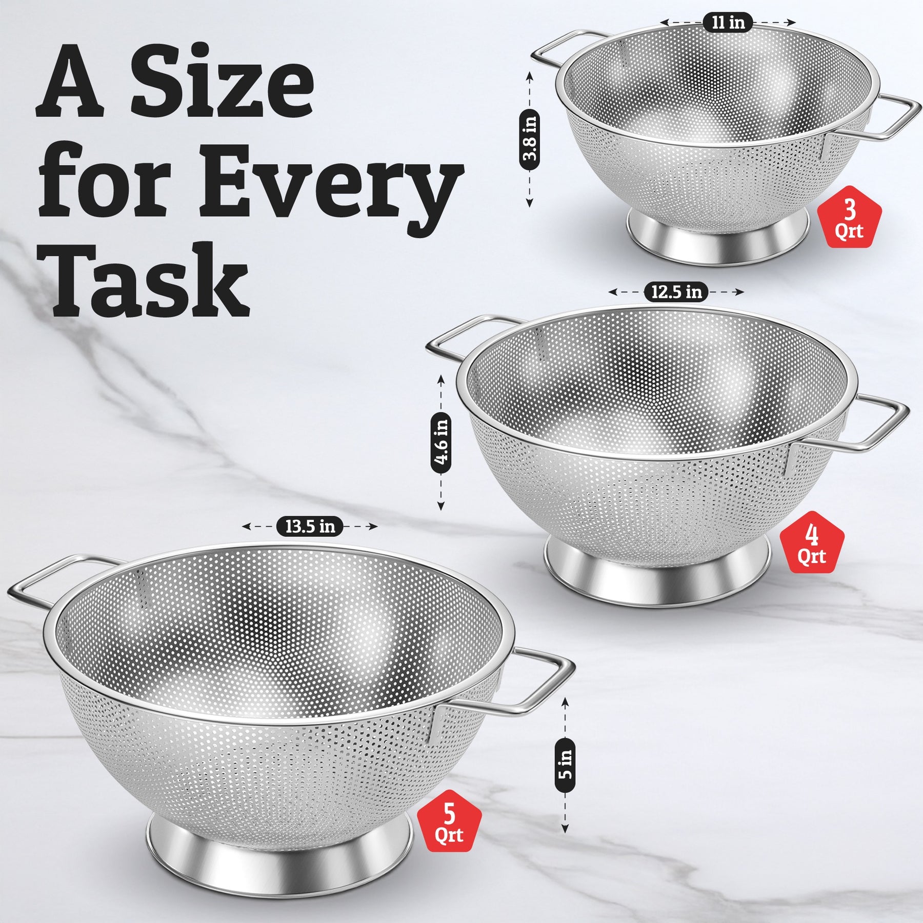 Stainless Steel Colander With MicroFine Perforated Mesh Kitchenware