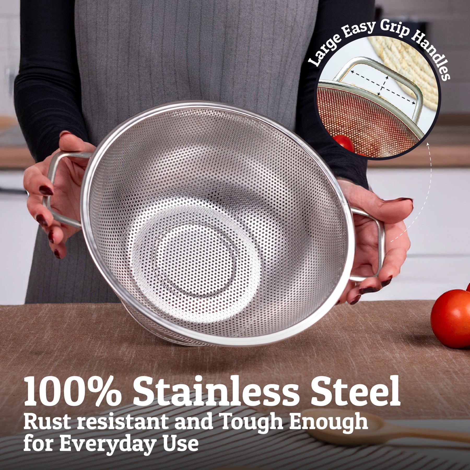 Stainless Steel Colander With MicroFine Perforated Mesh Kitchenware