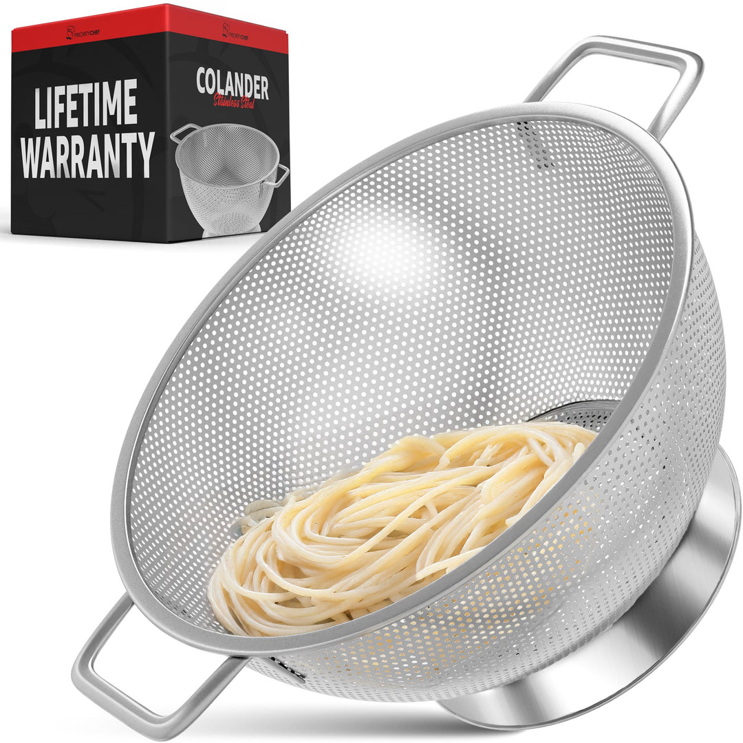 Stainless Steel Colander - 3 Quart, 8.8" Diameter, Dishwasher Safe, For Pasta Vegetables Fruit - View #9