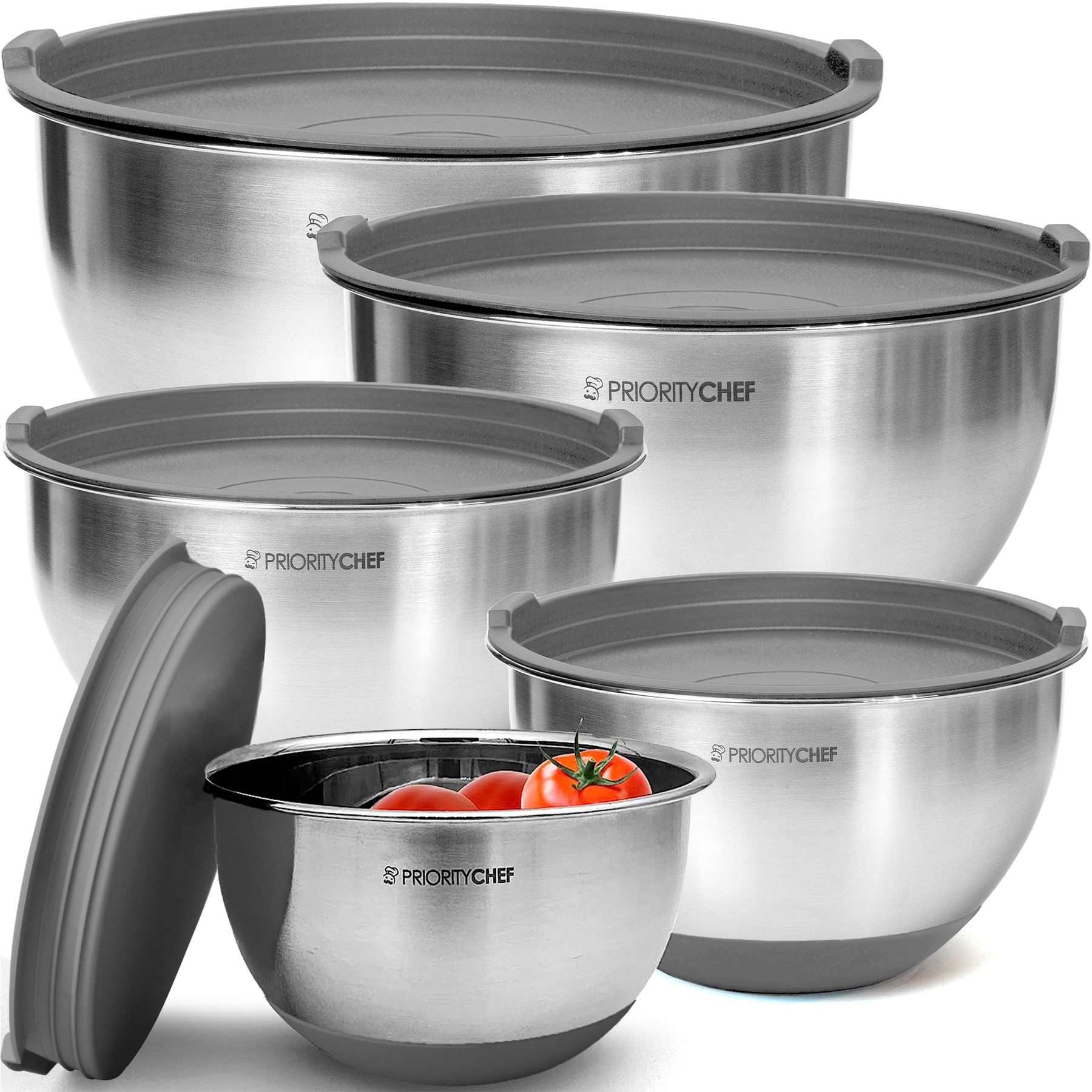PriorityChef Mixing Bowls With Airtight Lids Set, 1.5/2/3/4/5 Qrt
