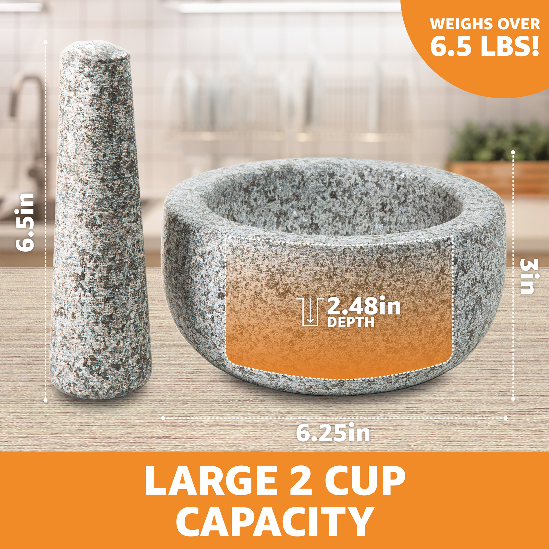 NutriChef 6'' Original Mortar and Pestle Set - Heavy Duty Unpolished Granite,  2 Cups Capacity NCPSTL1 - The Home Depot