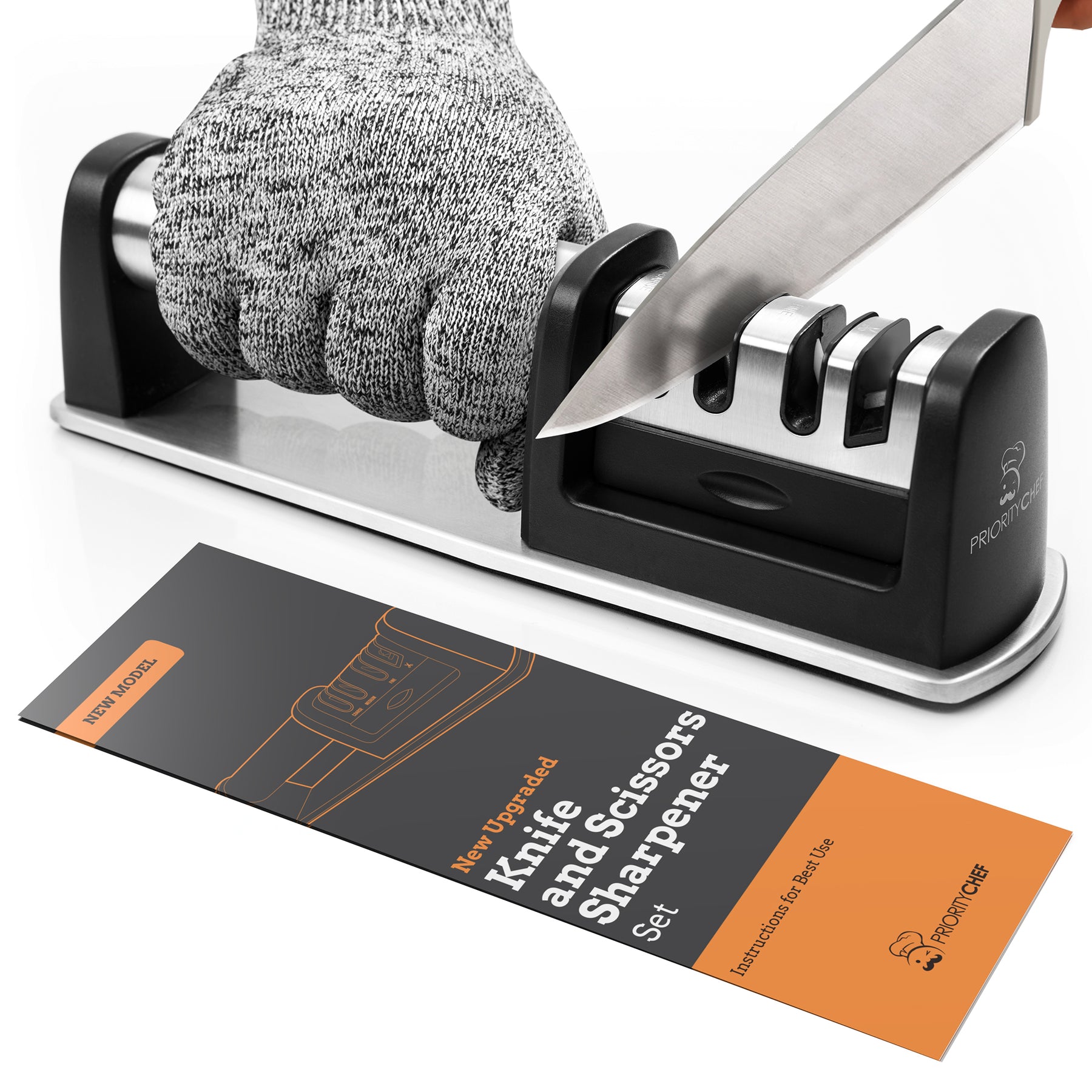 PriorityChef Knife Sharpener for Straight and Serrated Knives, 2-Stage  Diamond Coated Wheel System, Sharpens Dull Knives Quickly, Safe and Easy to  Use