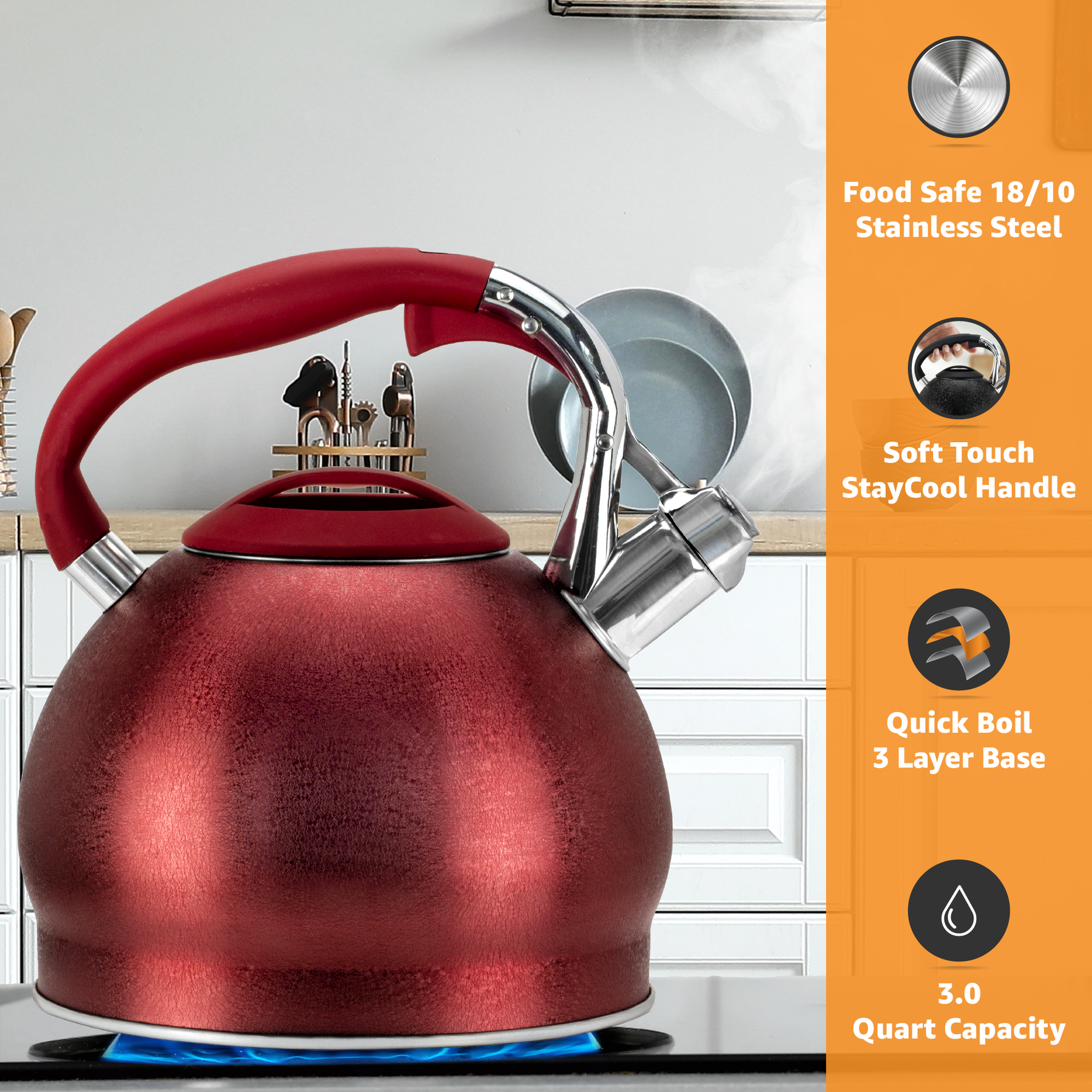 Red Whistling Tea Kettle by Home-Style Kitchen™