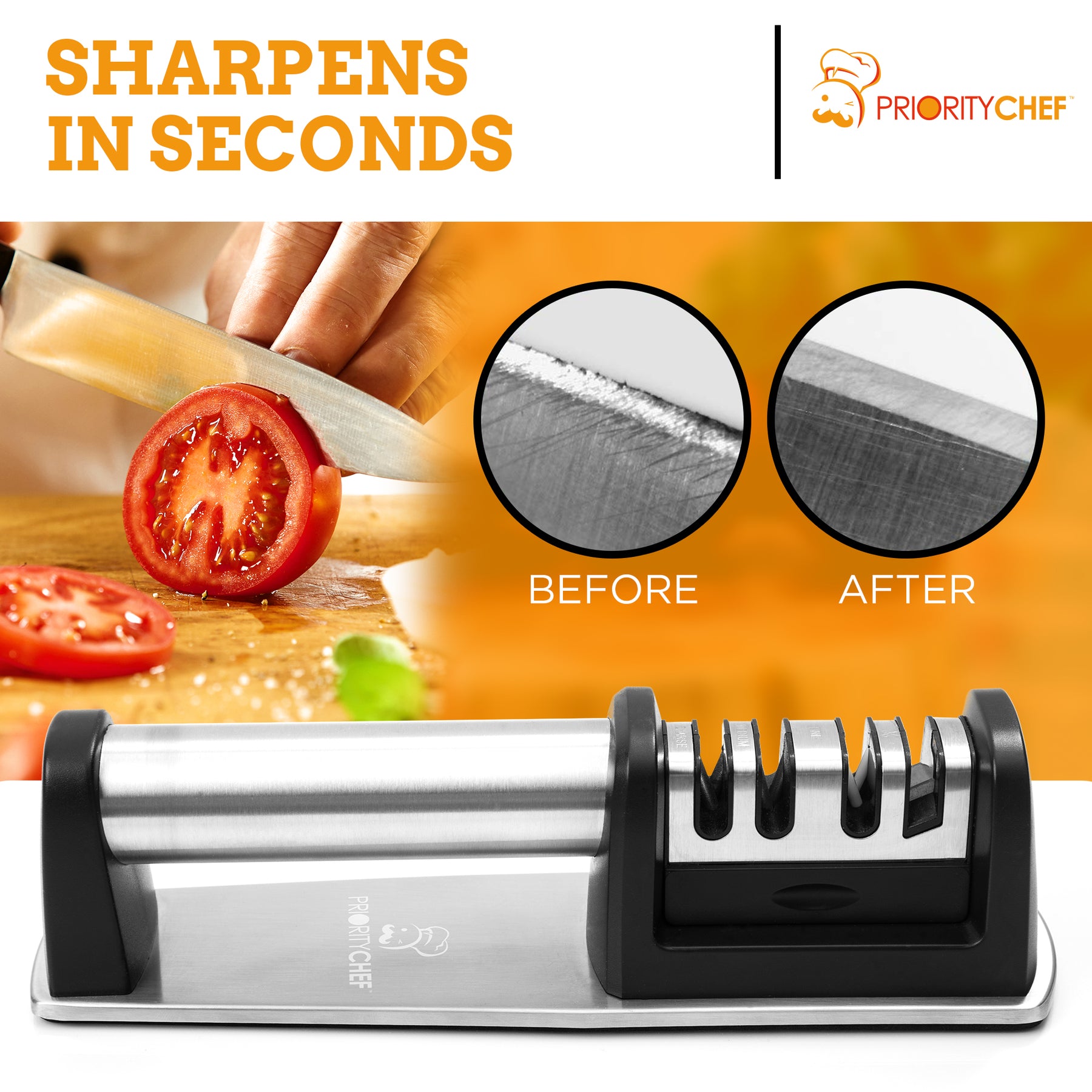 PriorityChef Diamond Knife Sharpener For Kitchen Knives - Fast and Safe  Wheel Sharpening System 